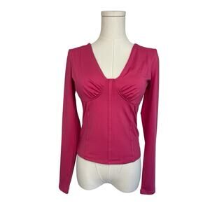 Satin Sleeveless Corset Style Top Hot Pink Womens Size Medium Stretch Bright